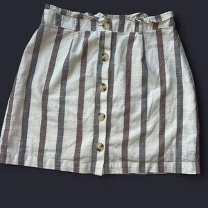 Cream Striped Button-Front Skirt – Medium, Linen Look